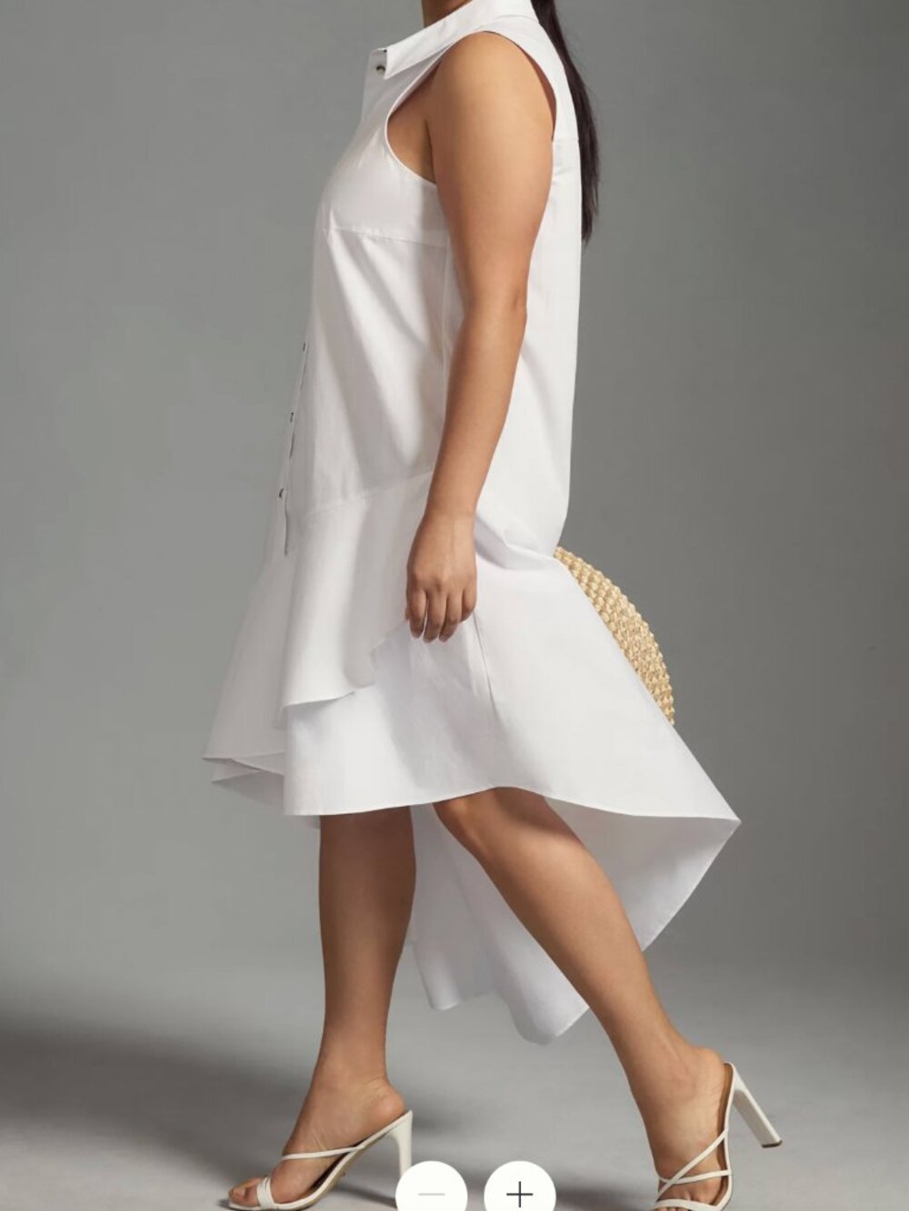 By Anthropologie Sleeveless Buttondown Asymmetrical Ruffle-Hem Dress, White - Picture 6 of 10
